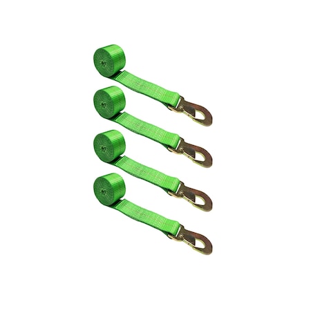 Tie 4 Safe 2" x 10' Wheel Lasso Lift Strap w/ Flat Snap Hook Tow Dolly Green, 4PK TWS21-2510-M3-GR-C-4